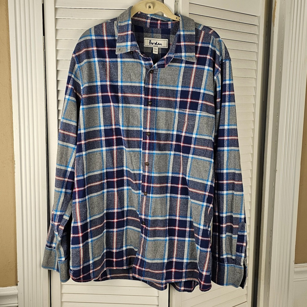 Boden London‎ Mens Gray Blue Plaid Flannel Long Sleeve Button Down Shirt XXL